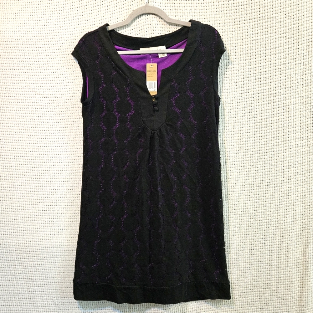 NWT DKNY Sz Lg Black and Purple Sleeveless Mini Dress